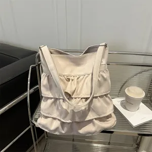 Borsa Tote da Donna con Volant in Tela a Strati Plissettata Borsa a Tracolla Dolce Casual Borsa a Mano Grande Capacità per Tutti i Giorni