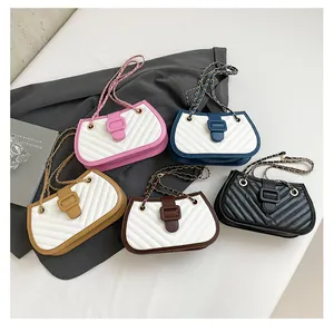 Detailed view of assorted colors for quilted chain strap crossbody bags with gold hardware