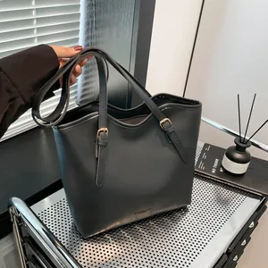Large capacity dark grey tote bag for women with adjustable straps and matte leather finish