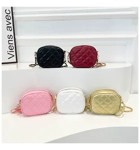 Detailed collection of quilted mini crossbody bags in five colors with gold chain straps