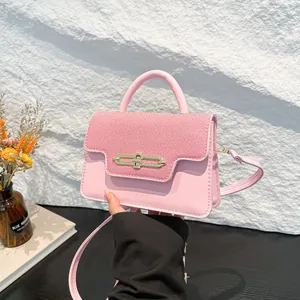 Vintage Splicing PU Leather Crossbody Bag For Women Woven Texture Handbag With Golden Metal Lock Fashion Shoulder Bag