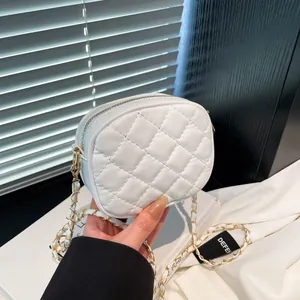 Fashion Women Quilted Rhombic Shoulder Crossbody Bag Elegant Chain Small Mini Phone Bag Solid Color PU Leather Purse