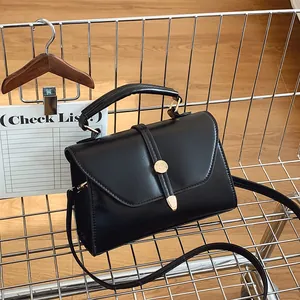Bolso Bandolera Vintage De Cuero PU Para Mujer Bolso De Hombro Cuadrado Pequeño Con Asa Hebilla Metal Dorado Retro