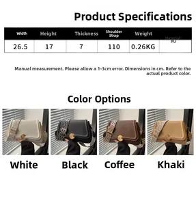 Detailed size chart for underarm bag with dimensions, weight, and strap length specifications