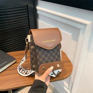 Borsa Portacellulare Vintage con Monogramma per Donna in Pelle PU Piccola Borsa a Tracolla Quadrata con Tracolla Larga Casual