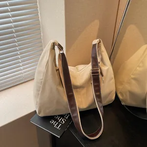 Vintage Women Faux Suede Large Capacity Tote Bag Contrast Stitching Adjustable Strap Shoulder Crossbody Hobo Bag Casual Bag