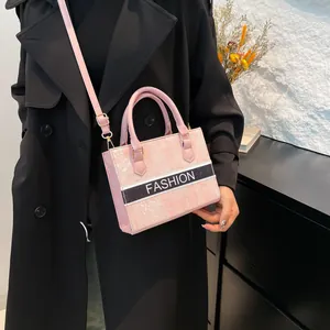 Pink fashion tote bag with embroidered texture and detachable shoulder strap for women