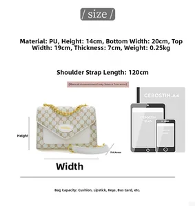 Comparaison de taille détaillée du sac à bandoulière vintage en cuir PU matelassé chic