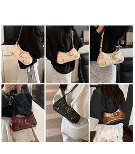 Collage of chic PU leather underarm bags with metal eyelets in four trendy colors