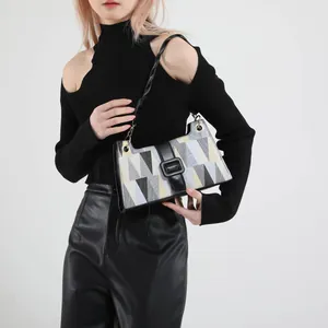 Petit sac bandoulière chic à motif géométrique avec sangle tressée et boucle