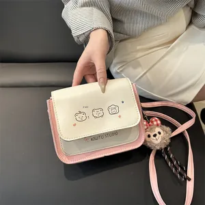 Women Sweet Cartoon Bear Print Crossbody Bag PU Leather Small Square Shoulder Bag With Magnetic Closure For Daily Dating Girls