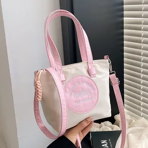 Sac Seau en Nylon pour Femmes de Couleur Contrastée Avec Bandoulière Réglable Fermeture Éclair Sac à Main Fourre-tout Mode