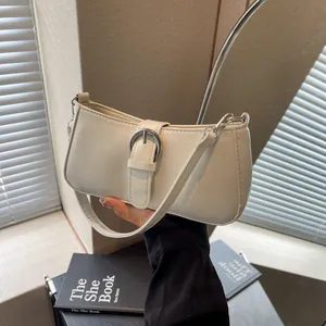 Minimalist Solid Color PU Leather Underarm Bag For Women Fashion Small Square Shoulder Crossbody Bag With Silver Metal Buckle
