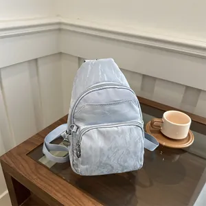 Fashion Crinkled Sling Bag PU Leather Multi Zipper Crossbody Bag Lightweight Casual Women Chest Bag Adjustable Strap