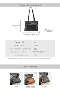 Detailed size specifications for the leopard print tote bag with dimension markers