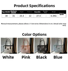 Detailed size chart for canvas tote bag showing dimensions, weight, and material specs