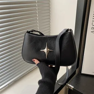 Sac sous le Bras Vintage Femme Étoile Métallique Cuir PU Sac Croissant Petit Sac à Bandoulière pour Navettage Sac à Main