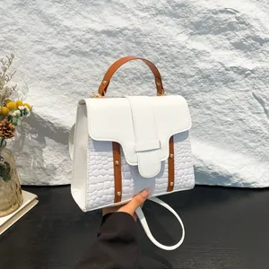 Women Fashion Crocodile Pattern PU Leather Small Square Bag With Rivet Casual Shoulder Crossbody Bag Handbag For Daily