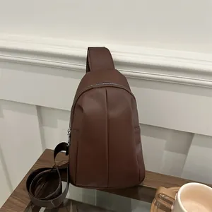 Women PU Leather Sling Chest Bag Fashion Pleated Crossbody Bag For Daily Commuting Minimalist Solid Color Small Shoulder Bag