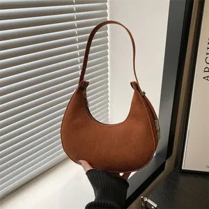 Women French Minimalist PU Leather Crescent Hobo Bag Retro Matte Texture Underarm Shoulder Bag Fashion Casual Solid Color Handbag