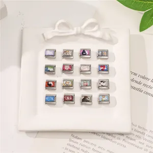 Selection of 16 modular Italian charms with pet patterns in a decorative white ceramic tray