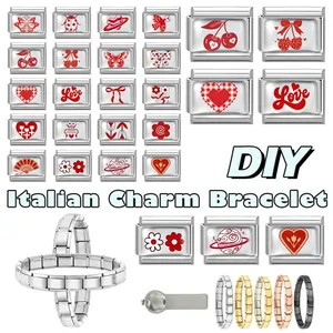 Details von DIY Italienischen Armbandmodulen mit roten Schmetterlings- und Herzmustern