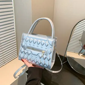 Borsa Piccola Quadrata Trapuntata Geometrica 3D di Tendenza per Donna Borsa a Tracolla in Pelle PU Con Decorazione a Cerniera