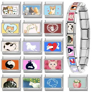 Italian style stainless steel DIY modular bracelet with cute cartoon pet charms