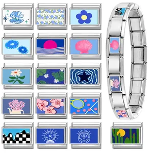 Italian charm bracelet in stainless steel with customizable DIY modular links for women