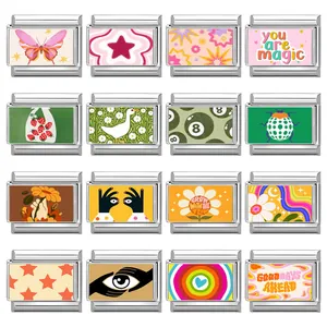Ciondoli Italiani in Acciaio Inossidabile Maglie Modulari per Bracciali Fai da Te Fantasie Pop Art Vintage Accessori per Gioielli Personalizzati