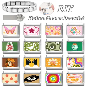 Bracciale componibile italiano fai-da-te con maglie in acciaio inox e charm decorativi