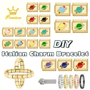 Détails des maillons de bracelet italien avec motifs planètes et outil de montage DIY