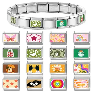Bracciale a charms italiano in acciaio inossidabile con 16 moduli fai-da-te creativi