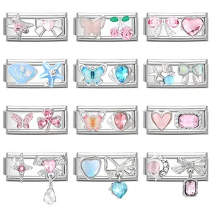 Modulare DIY Italienische Charm Armband Links Edelstahl Schmetterling Herz Muschel Seestern Schleife Emaille Strass Schmuckherstellung Charms