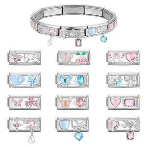 Poliertes italienisches Charm-Armband aus Edelstahl mit verschiedenen DIY-Schiebe-Gliedern