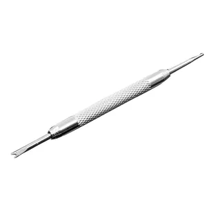 Dual-head stainless steel watch spring bar tool with knurled handle for band repair