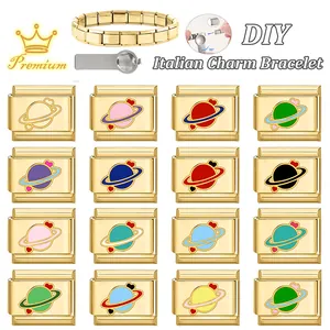Bracelet à breloques italiennes en acier inoxydable doré avec pendentifs de planètes