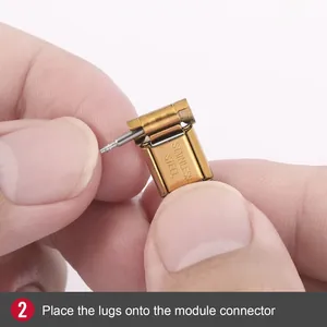 Close-up of DIY modular connector installation for gold stainless steel bracelets