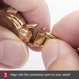 Macro view of gold watch strap pins alignment for DIY modular charm bracelet