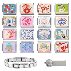 Italian charm bracelet kit with stainless steel links and adjustment tool
