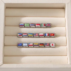 Vue détaillée des maillons de drapeau italien en acier inoxydable sur plateau à bijoux