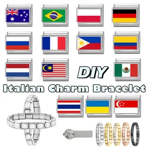 Maillons de bracelet à breloques italiens avec drapeaux et outils d'assemblage