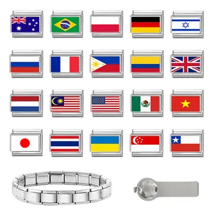 Bracelet modulaire en acier inoxydable avec 20 maillons drapeaux et outil de réglage