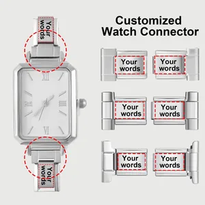 Customizable silver stainless steel quartz watch with Roman numerals and modular strap links