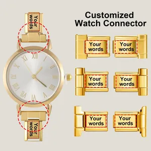 Customizable gold stainless steel watch band connectors with Roman numeral dial watch