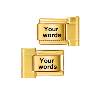 Polished gold stainless steel Italian charm bracelet links for custom DIY jewelry making