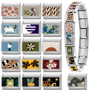 DIY modular stainless steel link bracelet featuring colorful animal and floral charms