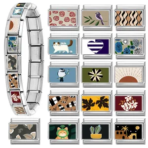 Italian Charms stainless steel bracelet featuring animals, flowers and leaf patterns