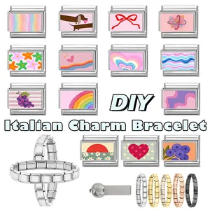 Italienische Charm-Armband-Elemente mit bunten Mustern in Silber, Gold und Roségold