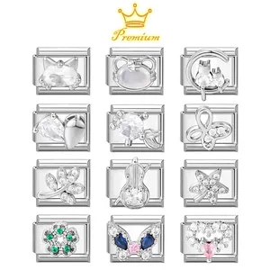 Italian Charm Bracelet Links Stainless Steel DIY Modular Charms Heart Butterfly Cat Animal Decorative Bracelet Components For Women Jewelry
